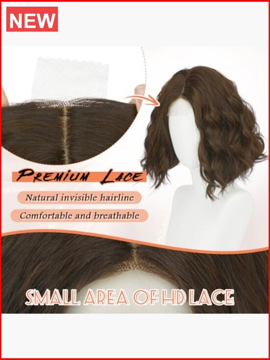 11 Inch Short Bob Wig Lace Front Synthetic Hair Wavy Curly Heat Resistant